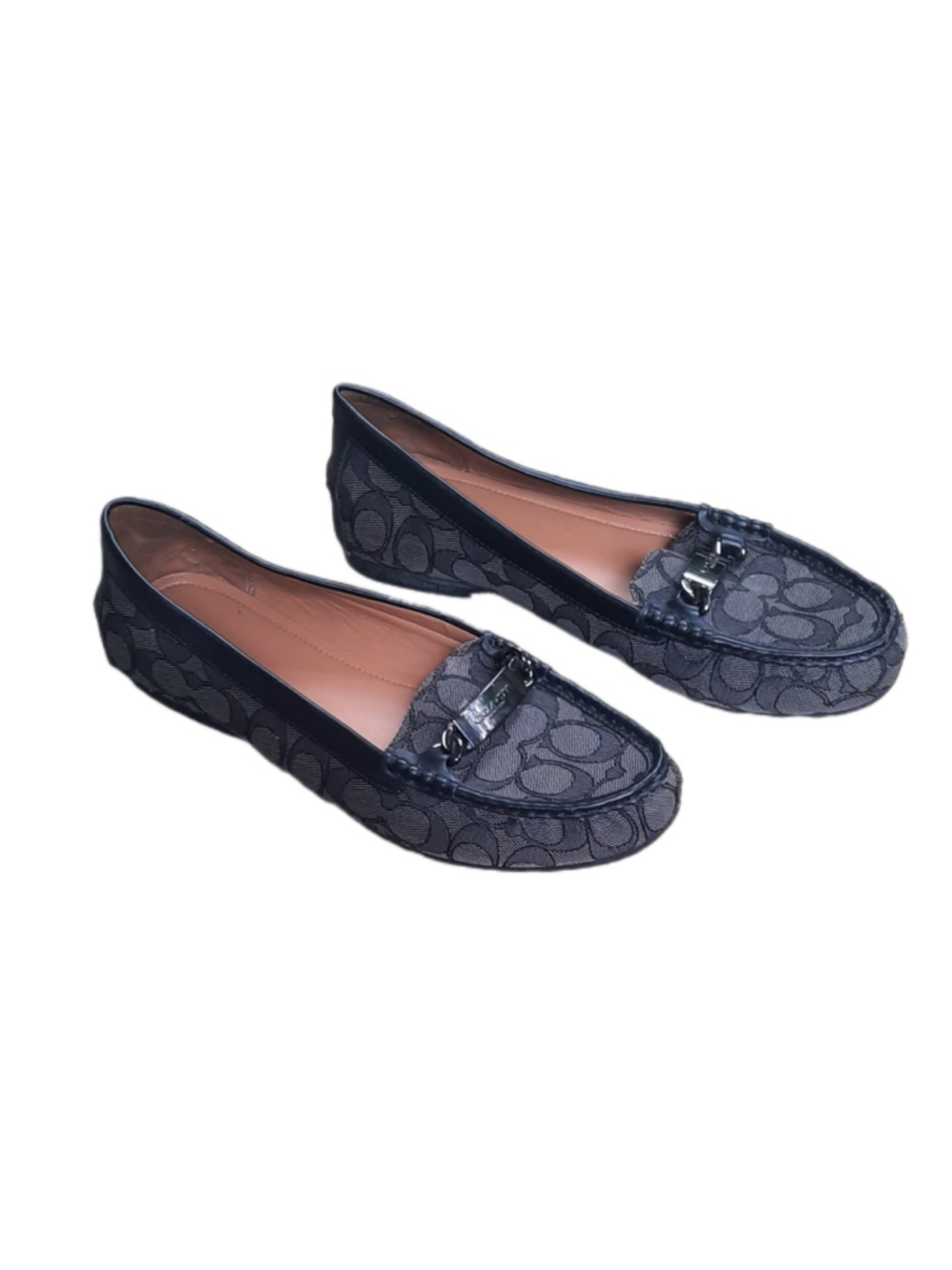 Coach Olive Loafers Womens 10B Charcoal Black Good Monogram Logo Driver A00261
